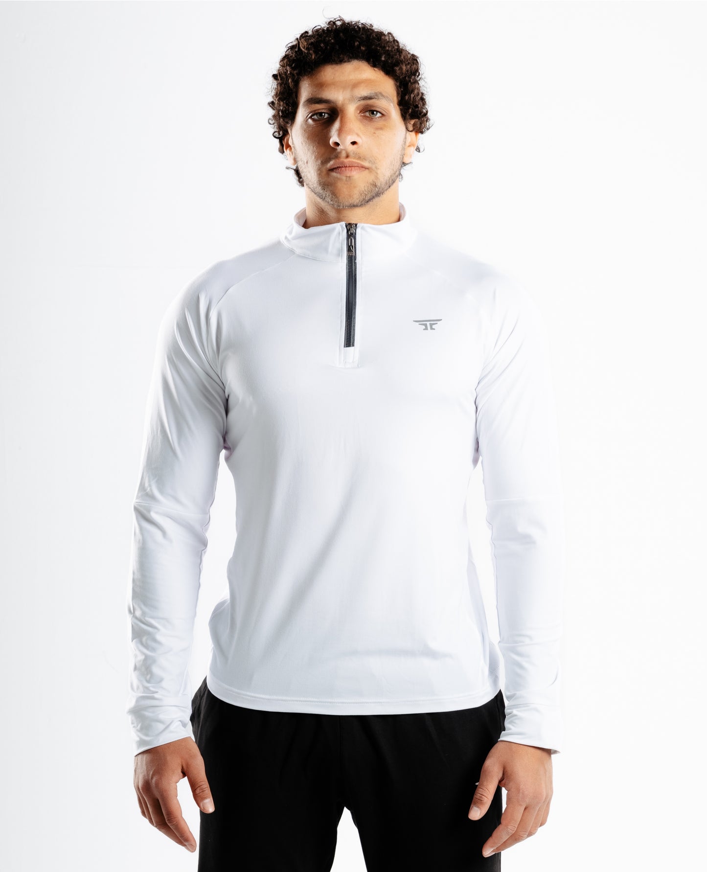 Quarter zipper long sleeve T-shirt White