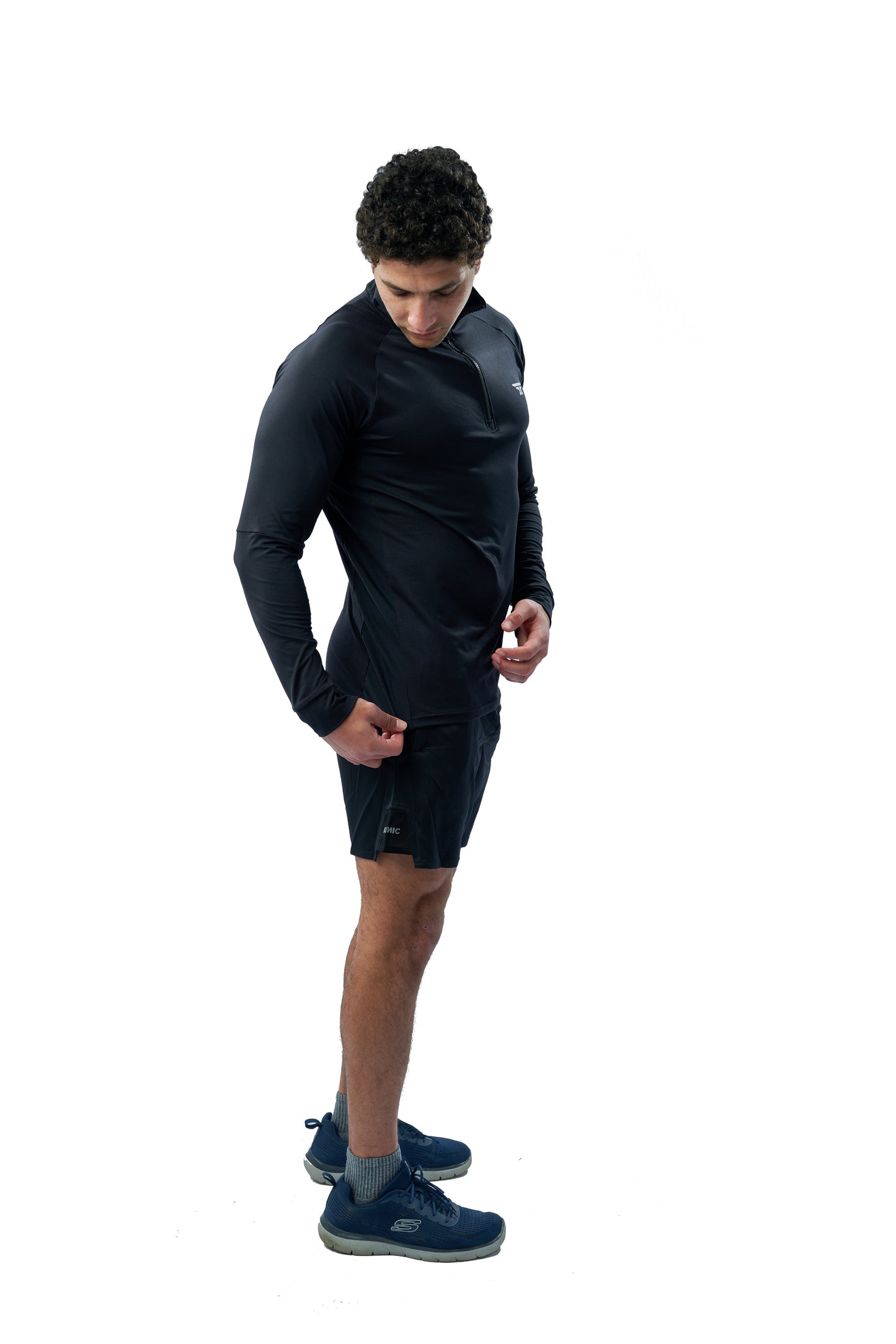 Quarter zipper long sleeve T-shirt black