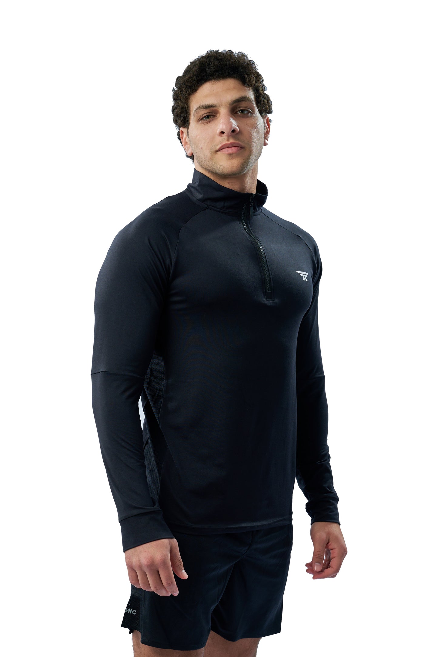Quarter zipper long sleeve T-shirt black